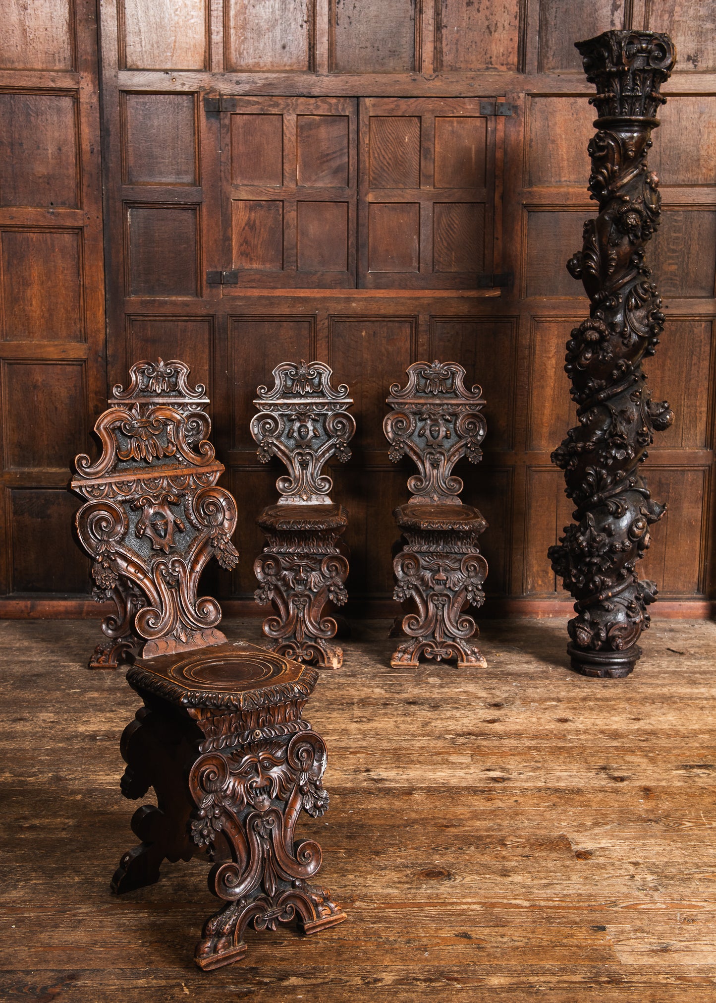 A Large Carved Walnut Solomonic Column