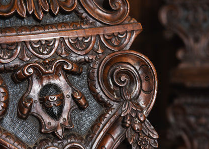 Four Carved Walnut Sgabello Hall Chairs