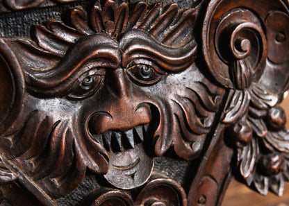Four Carved Walnut Sgabello Hall Chairs