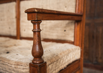A George IV Oak & Upholstered Billiard Room or Hall Bench