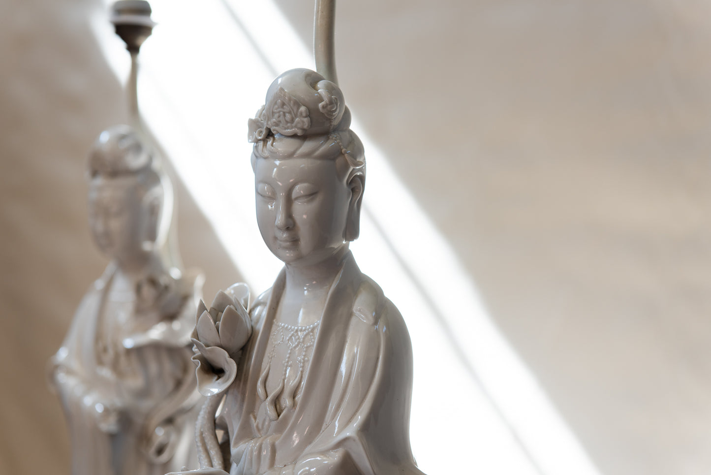 A large Pair of Blanc-de-Chine Guanyin Figures