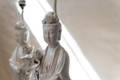 A large Pair of Blanc-de-Chine Guanyin Figures