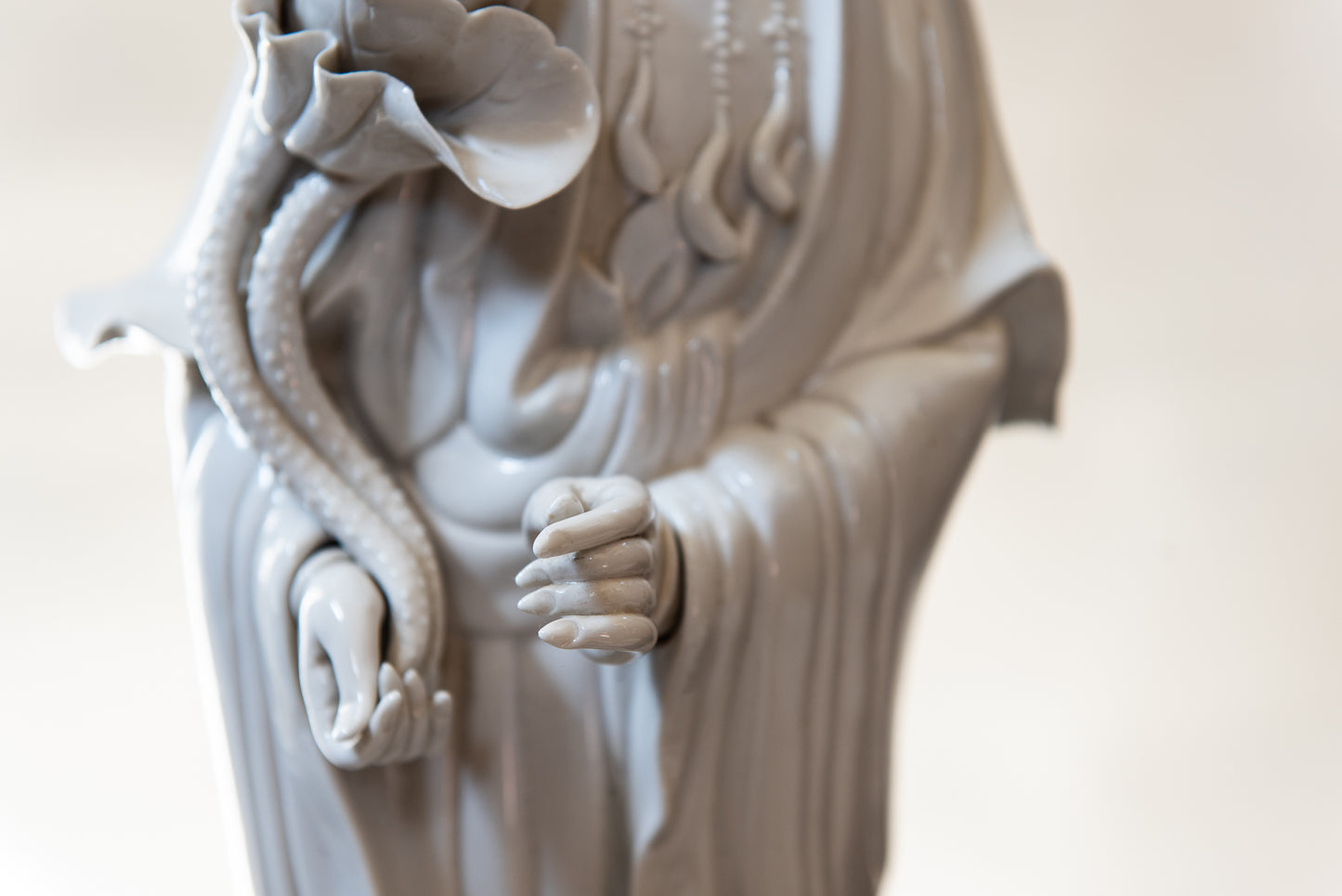 A large Pair of Blanc-de-Chine Guanyin Figures