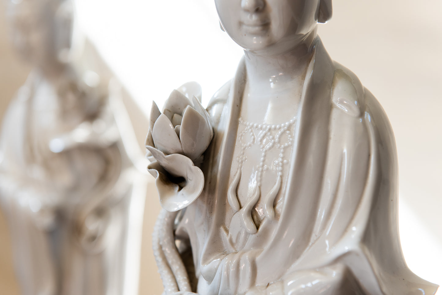 A large Pair of Blanc-de-Chine Guanyin Figures