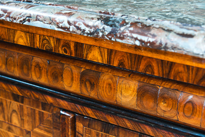 A Pair of Louis XV style Kingwood and Rouge Royal Marble Side Cabinets