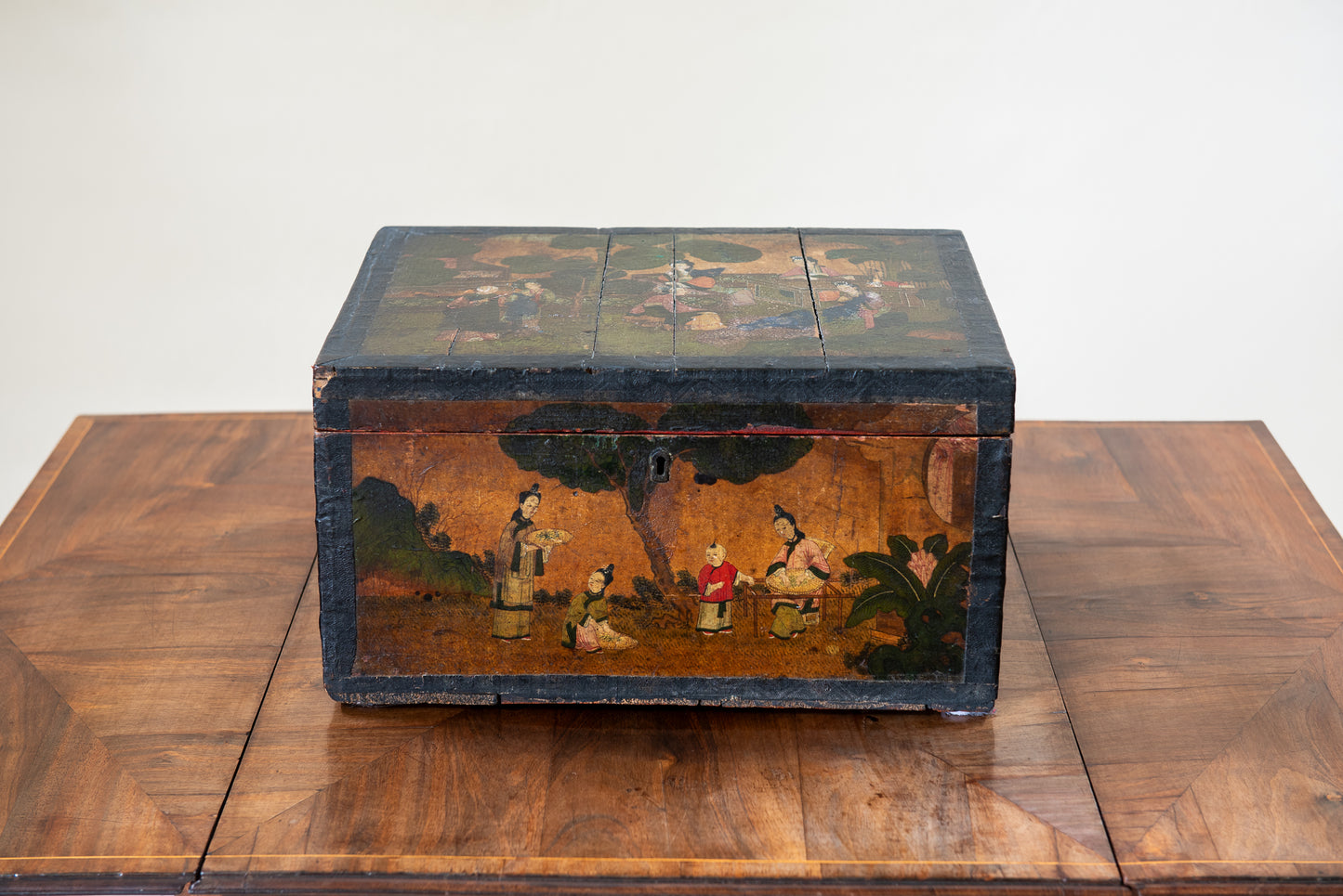 A Chinese-Export Polychrome Painted Small Trunk