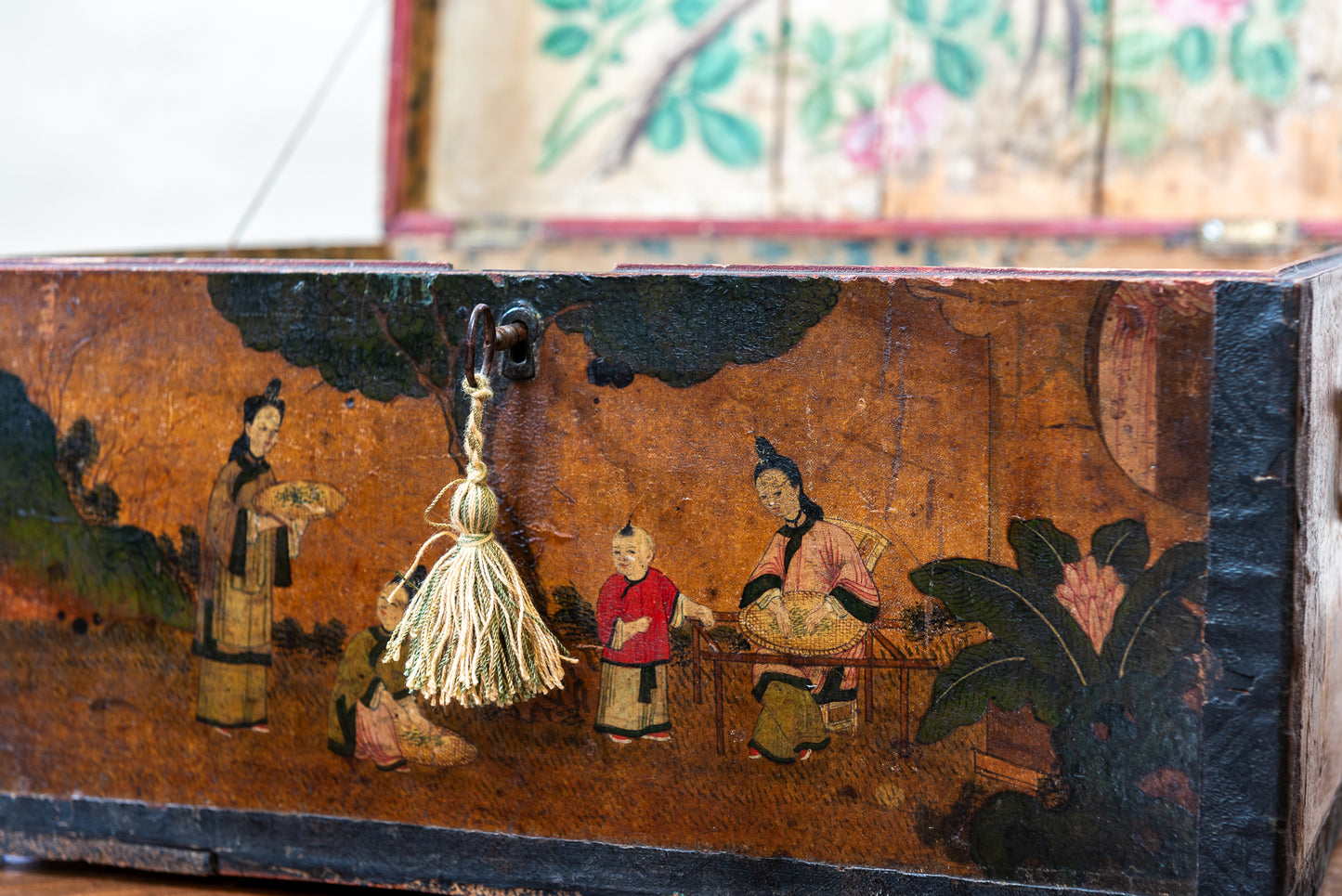 A Chinese-Export Polychrome Painted Small Trunk