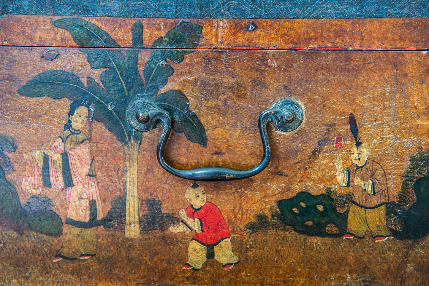 A Chinese-Export Polychrome Painted Small Trunk