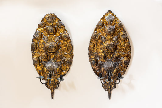 A Large Pair of Repousse Wall Sconces
