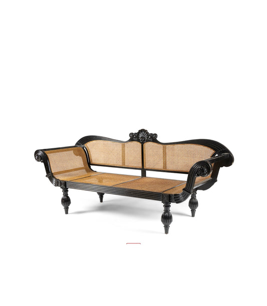 A Ceylonese Ebonised and Caned Sofa